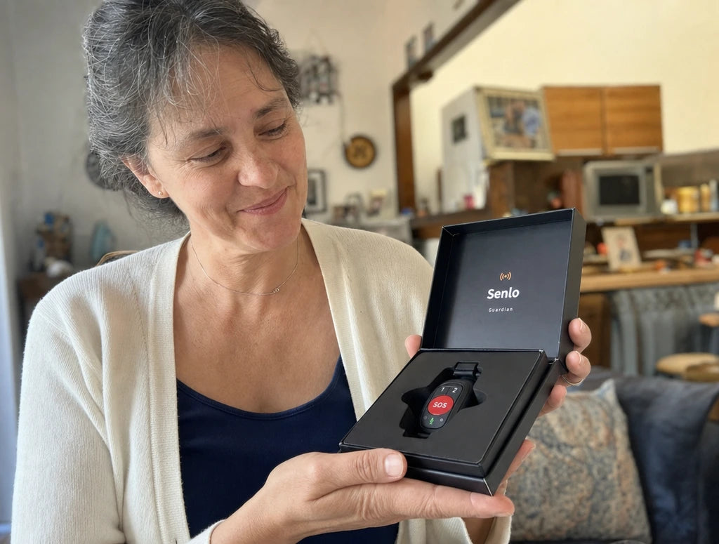The author holding the Senlo Guardian in its box, ready to set up